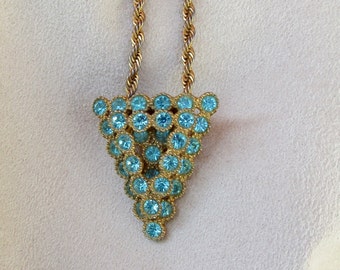 Vintage Blue Rhinestone Shoe Buckle Pendant Necklace - Upcycled Jewelry