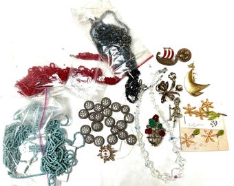 Mixed Bag of Jewelry Pieces, Beads, and Mix Match Pieces - DIY Crafting Lot