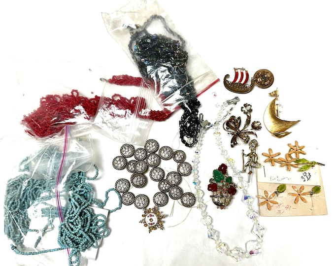 Mixed Bag of Jewelry Pieces, Beads, and Mix Match Pieces - DIY Crafting Lot