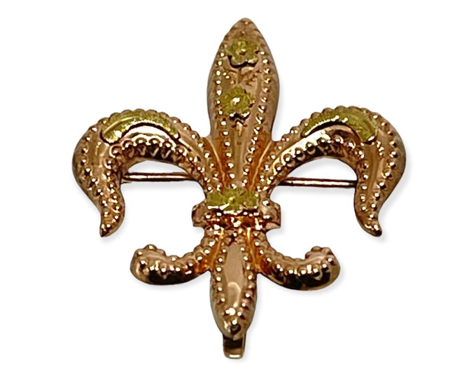 Antique Yellow/Rose Gold Fleur de Lis Brooch, Antique Watch Pin, Fleur de Lis Watch Pin, Fleur de Lis Brooch, Antique Brooch