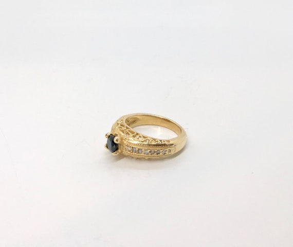 Yellow Gold Sapphire and Diamond Filigree Ring - image 3