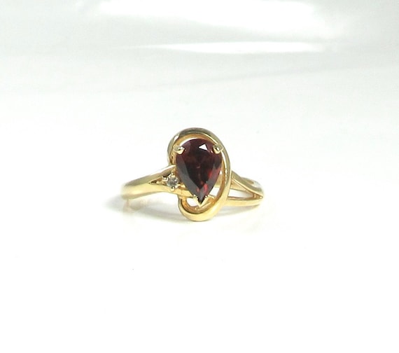 Garnet and Diamond Ring, Pear Shaped Garnet Ring,