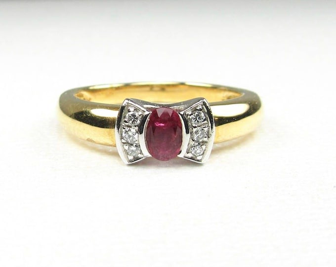 Ruby and Diamond Ring, Estate Ruby and Diamond Ring, July Birthstone Ring, Ruby Ring, Hallmarked Ruby Ring, Hallmarked Ruby and diamond Ring