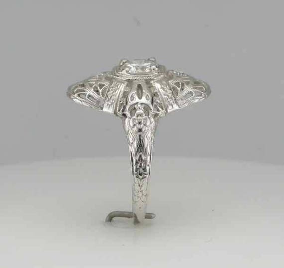 White Gold Diamond Filigree Ring, Antique Diamond… - image 3