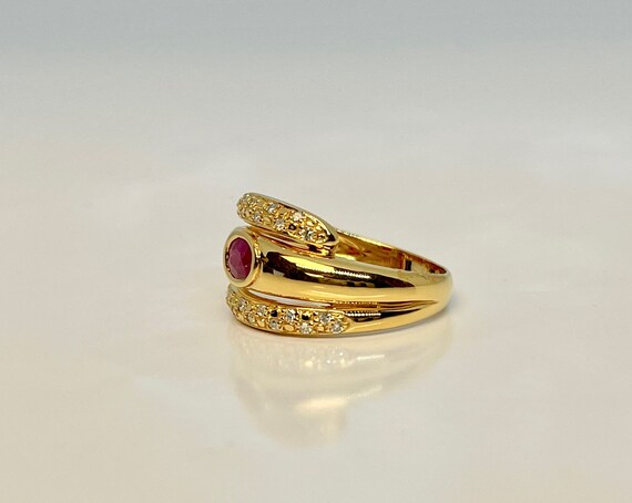 Yellow Gold Ruby and Diamond Ring, Vintage Diamon… - image 4