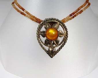 Vintage Shoe Clip Necklace: Citrine Cabochon, Sterling Silver Clasp