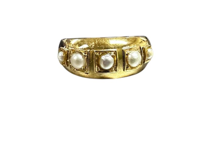Antique 18 Karat Gold Pearl Ring from the 1800s | Hallmarked Band