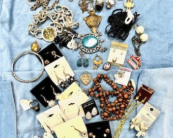 Jewelry Bits and Pieces Craft Lot – Bracelets, Necklaces, Earrings, Rings & More for DIY and Repurposing