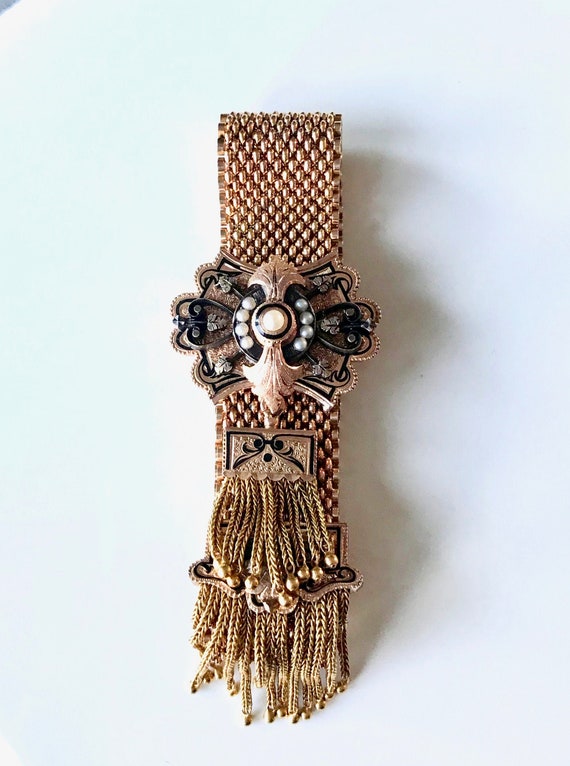 Yellow Gold Victorian "Cuff" Bracelet, Mesh Bracel