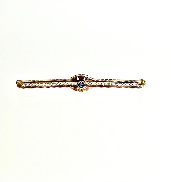 Antique Yellow Gold Blue Sapphire Bar Pin, Filigre