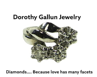14K White Gold Diamond Cocktail Ring: Mid Century Illusion Head