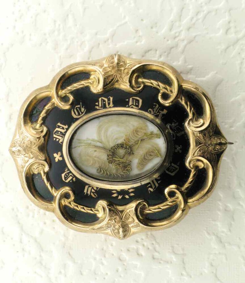 Victorian Memorial Hair Pin: Black Enamel & Gold bild 2