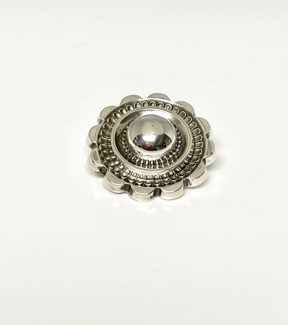 Sterling Silver Scalloped Circle Pin, Vintage Silv