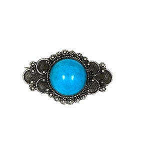 Unique Turquoise Statement Pin in Oxidized Silver