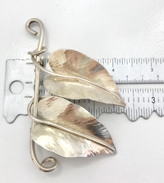 Large Sterling Silver Leaf Pin, Vintage Leaf Pin,… - image 5