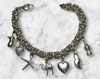 ヴィンテージ スターリングシルバー ビザンチンブレスレット（チャーム