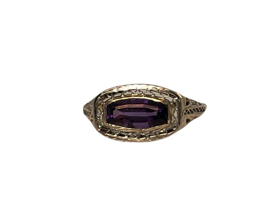 Yellow Gold Amethyst Ring, Filigree Amethyst Ring… - image 4