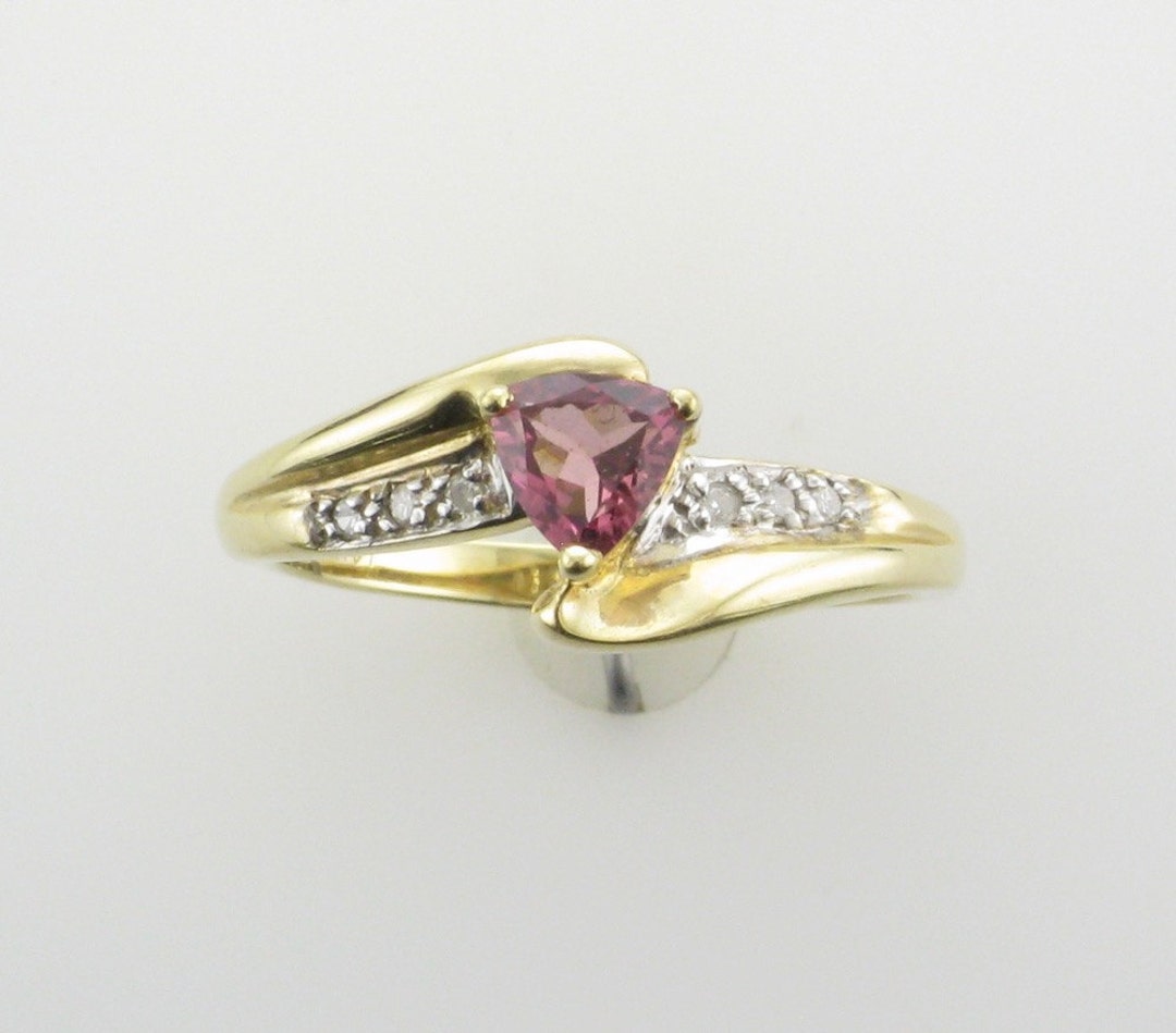 Pink Tourmaline and Diamond Ring Triangle Cut Pink - Etsy