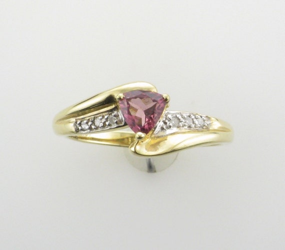 Pink Tourmaline and Diamond Ring; Triangle Cut Pin