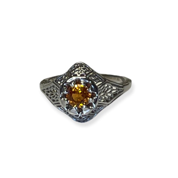 ON SALE, White Gold Filigree Orange Sapphire Ring… - image 2