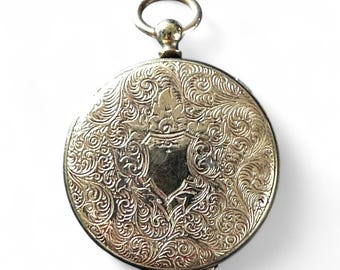 Antique Round Locket with Intricate Engraving, Pocket Watch Style Keepsake