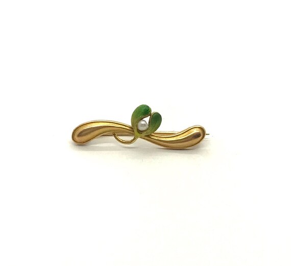 Yellow Gold Enamel Art Nouveau Pin, Enamel Pin wi… - image 1