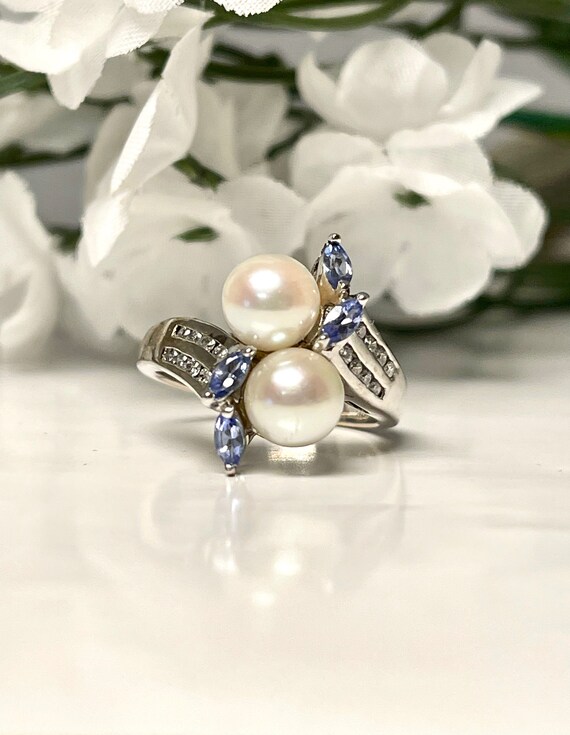 Vintage White Gold Cultured Pearl, Tanzanite and … - image 6