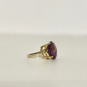 Yellow Gold Amethyst Ring, Vintage Amethyst Ring, Checkerboard Faceted Amethyst, Amethyst Solitaire image 3