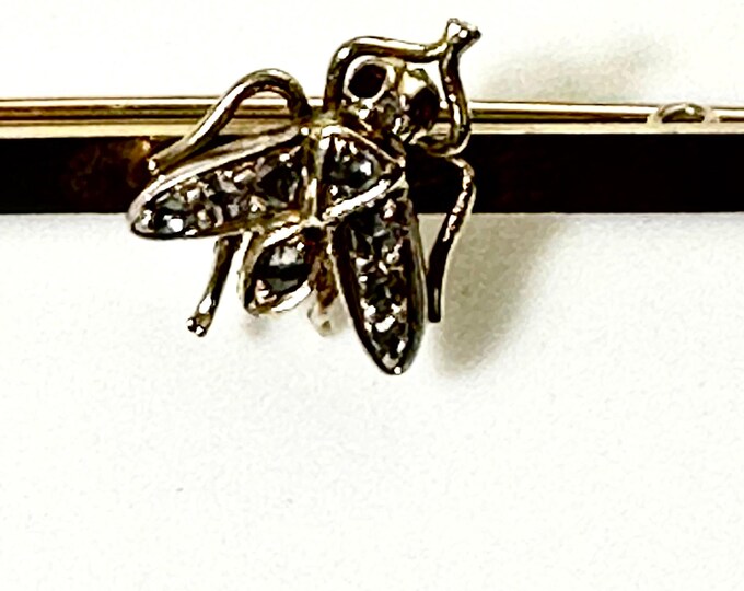 9 Karat Yellow Gold English Bar Pin Accented by a Rose Cut Diamond Fly
