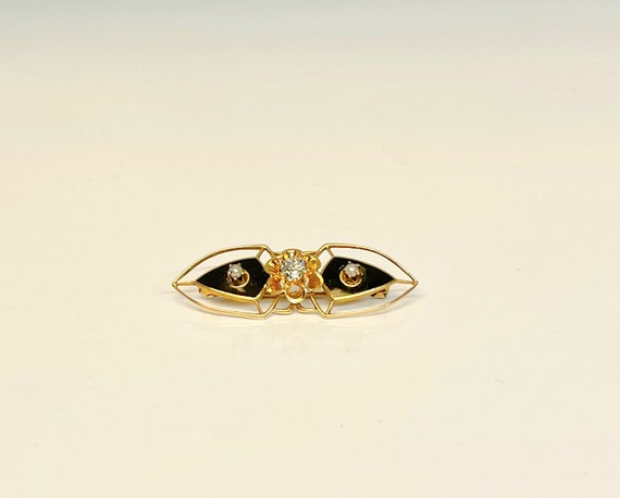 Antique Yellow Gold Black Enamel Diamond and Pear… - image 2