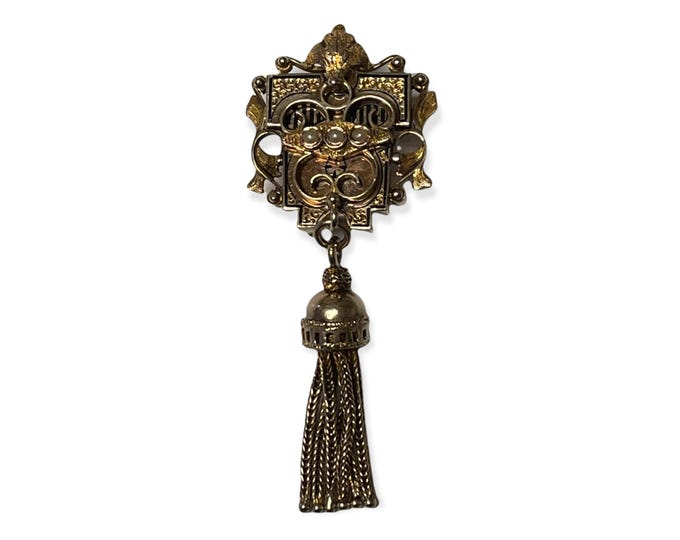 Unique Antique Slide Necklace in Yellow Gold with Stylish Tassel Accent