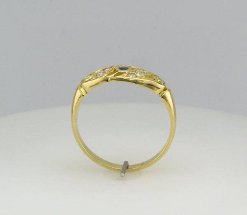 18 Karat Yellow Gold Blue Sapphire and Diamond Band Ring - Etsy