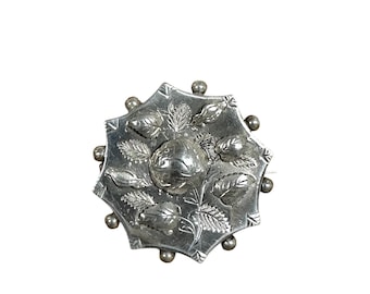 Antique Victorian English Sterling Silver Leaf Pin Brooch