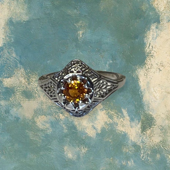 ON SALE, White Gold Filigree Orange Sapphire Ring… - image 7