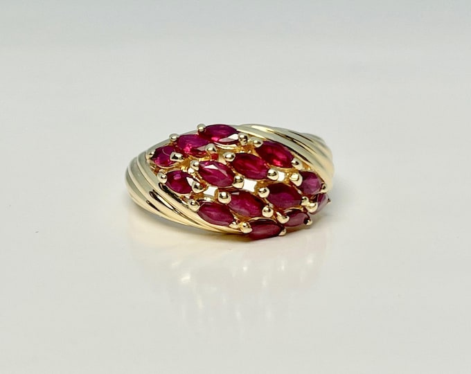 Vintage Yellow Gold Ruby Ring, Marquise Cut Ruby Ring, Yellow Gold Ruby Ring, July Birthstone Ring
