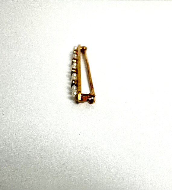 Vintage Blue Sapphire and Pearl Bar Pin, Pearl an… - image 6