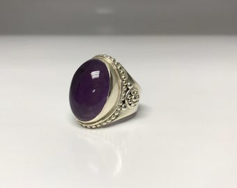 Sterling Silver Amethyst Ring, Cabochon Cut Amethyst Ring, February Birthstone Ring