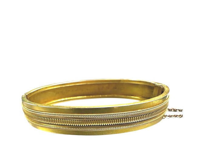 Intricate Victorian Design 10K Yellow Gold Bangle Bracelet, Elegant Gift
