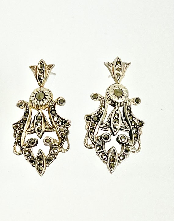 Sterling Silver Marcasite Dangle Earrings, Pierced