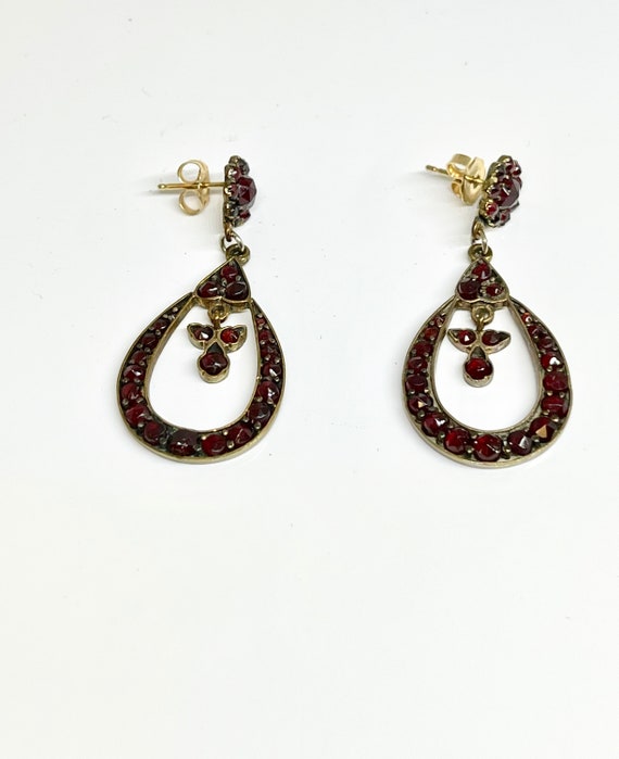 Antique Garnet Pierced Dangle Earrings, Vintage G… - image 5