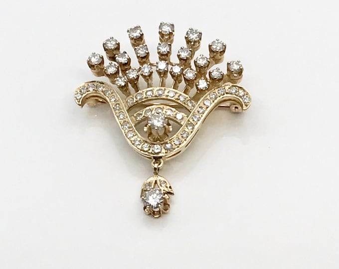 Yellow Gold Diamond Pin, Diamond Brooch, Vintage Diamond Brooch