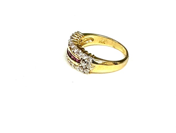 14K Yellow Gold Ruby Diamond Stacking Ring, Estat… - image 7