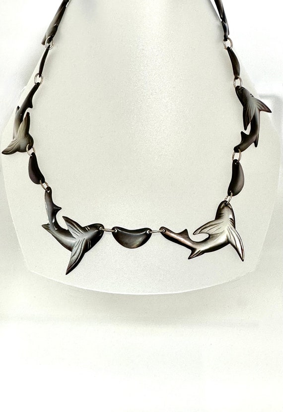 Sterling Silver and Mother of Pearl Shark Necklace