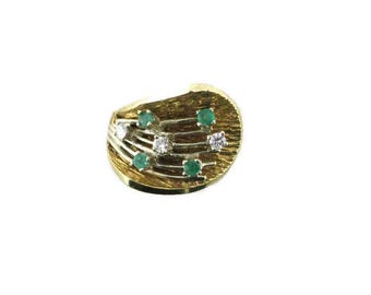 1960s Emerald and Diamond 14k Gold Cocktail Ring, Size 7.5