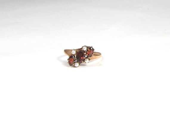 Garnet and Pearl Ring; Victorian Garnet and Pearl… - image 1