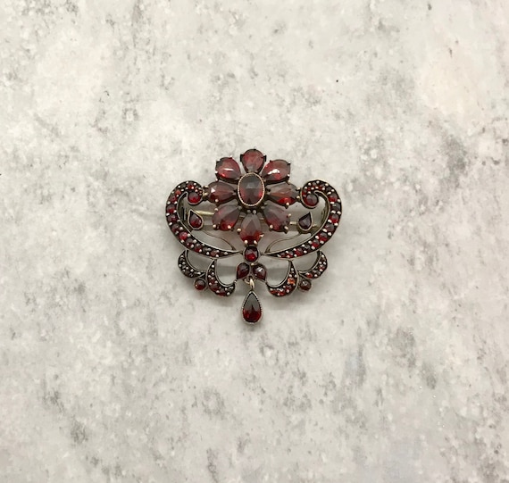 Bohemian Garnet Pin/Brooch, Garnet Pin, Antique G… - image 1