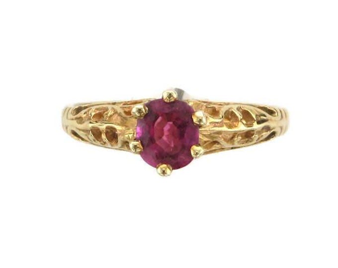 Yellow Gold Filigree Ring Set with Ruby, Ruby Ring, Filigree Ruby Ring, Yellow