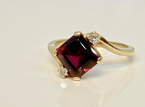 Vintage Garnet and Diamond Ring, Garnet Bypass Ri… - image 1