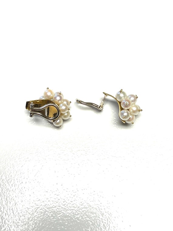 Vintage Yellow Gold Cultured Pearl Clip-On Earrin… - image 3