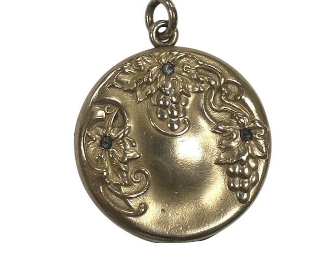 Antique Gold Filled Round Floral-Grape Embossed Locket-Pendant | Repurposed Locket